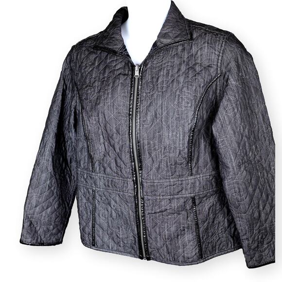 Chico's Charcoal Denim Quilted Zip Up Women's Jacket 16 - Picture 1 of 9